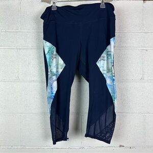 Gapfit Blackout technology blue cropped Leggings with mesh detail size XL